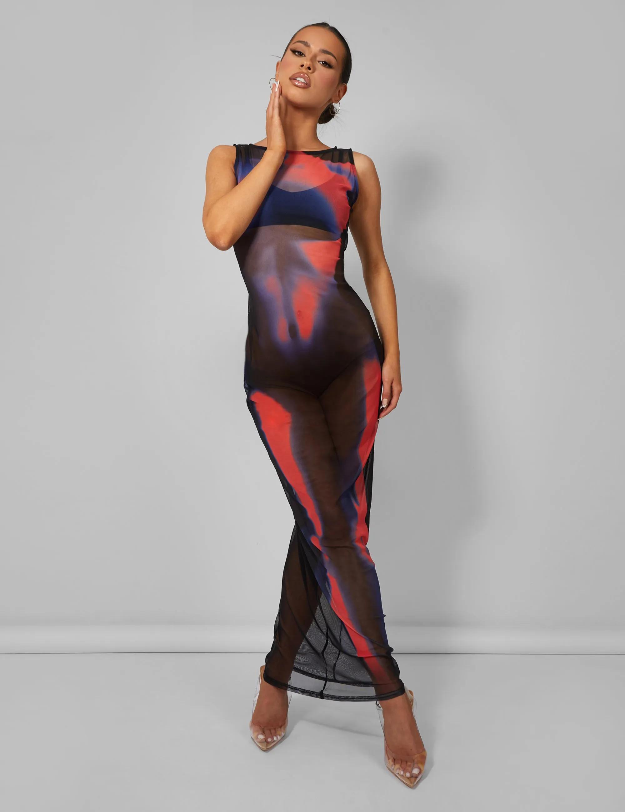 Body Heat Print Mesh Maxi Dress Multi sold by Public Desire product image thumbnail 4
