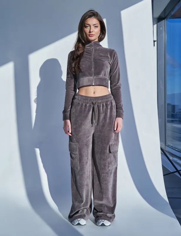 Kaiia Studio Cargo Pocket Velour Trousers Dark Grey sold by Public Desire
