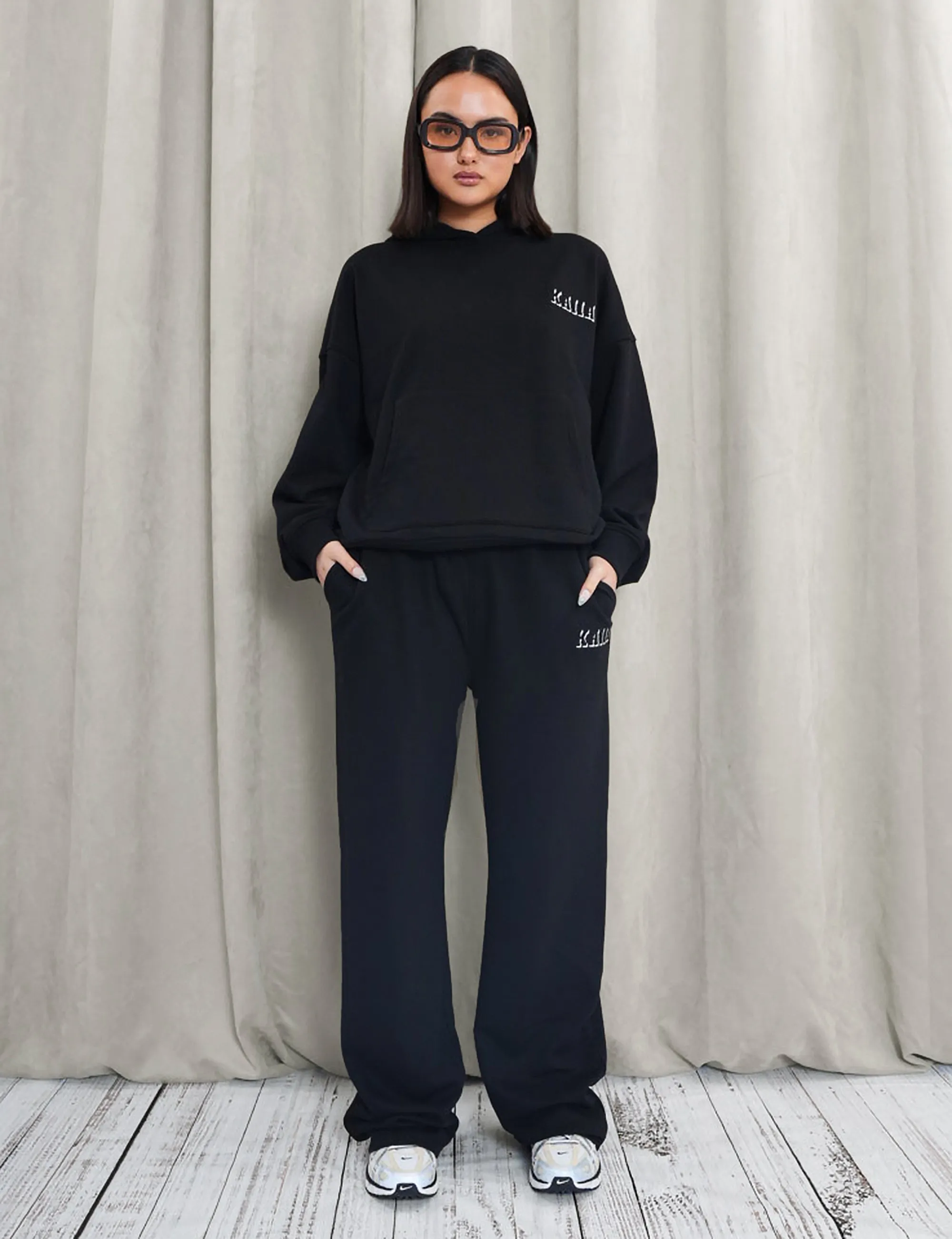 Kaiia Shadow Logo Wide Leg Sweat Pants Black sold by Public Desire