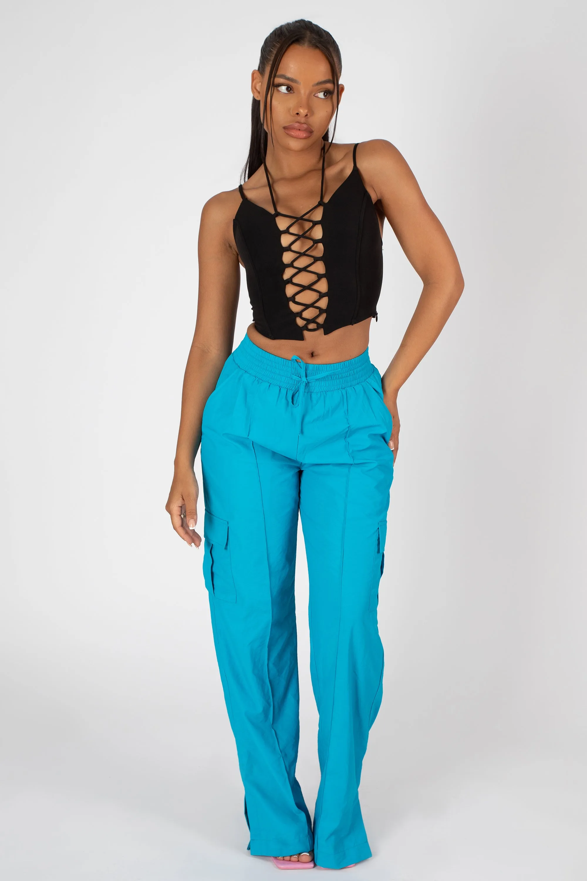 Lace Up Corset Top Black sold by Public Desire