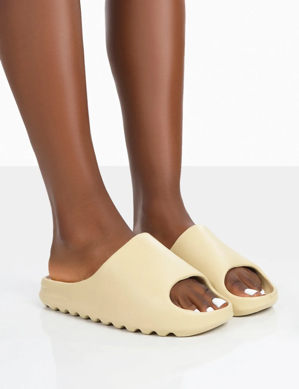 Brady Ecru Rubber Flat Slider Sandals sold by Public Desire