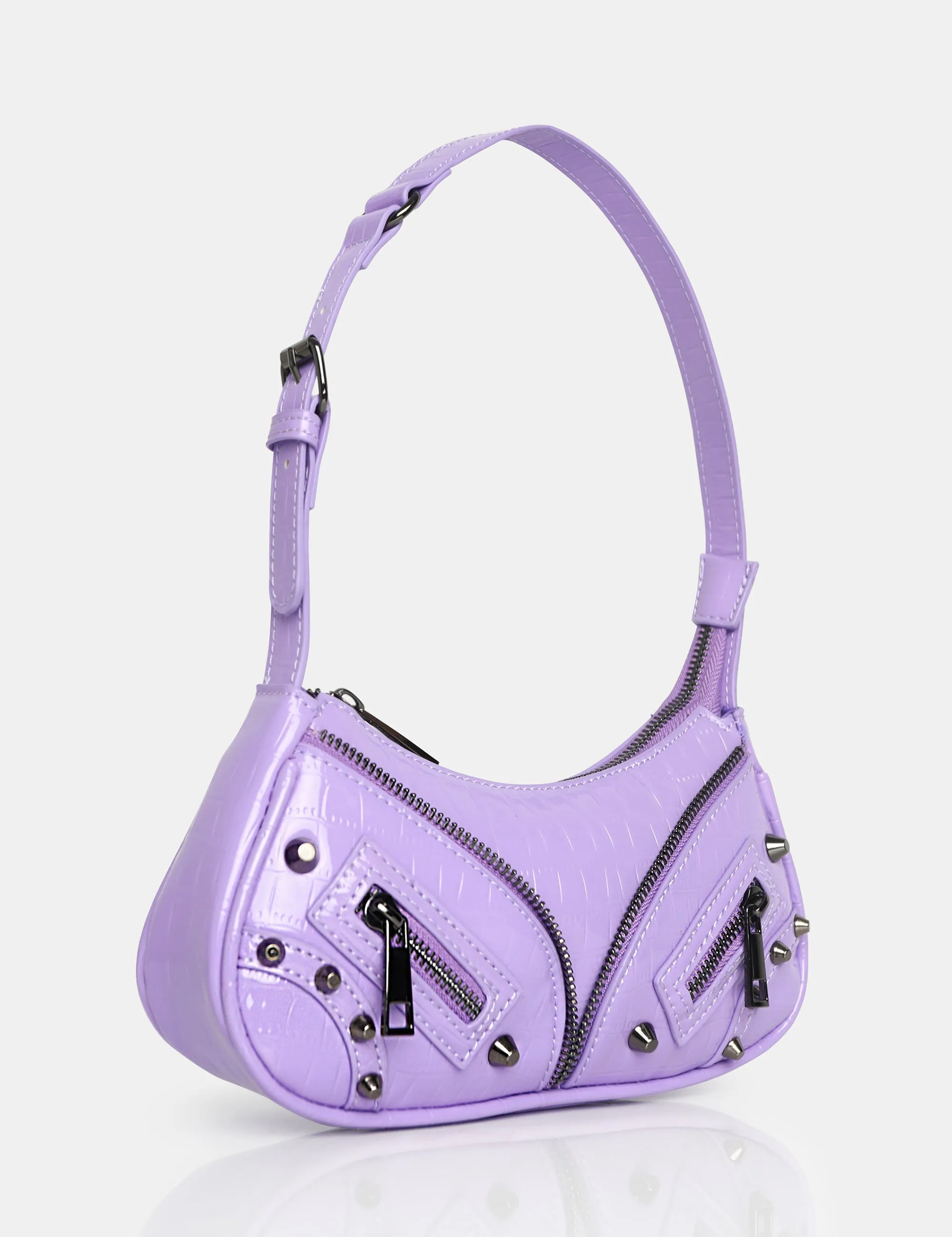 The Candice Zip Detailed Lilac Croc Shoulder Bag sold by Public Desire product image thumbnail 2