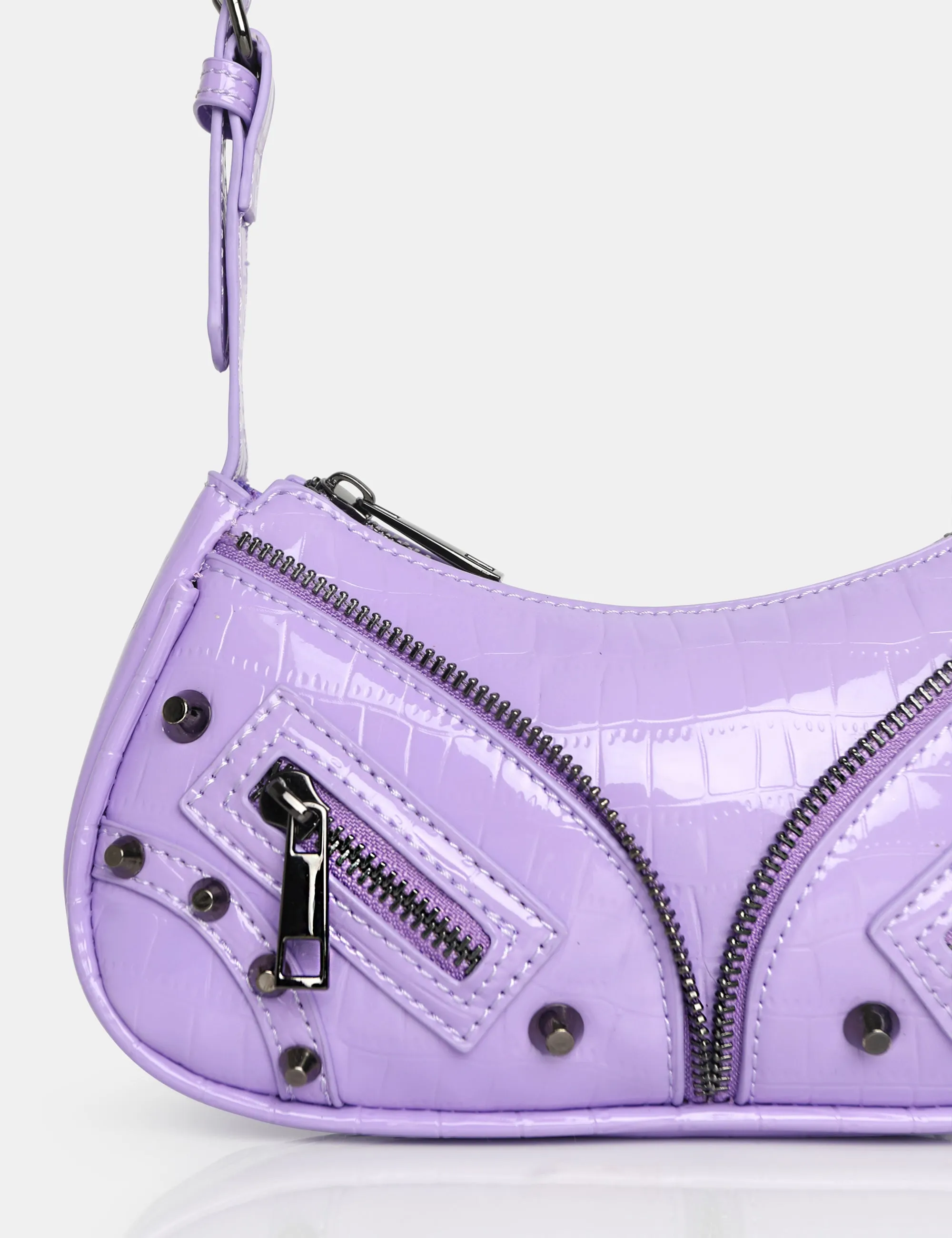 The Candice Zip Detailed Lilac Croc Shoulder Bag sold by Public Desire product image thumbnail 3