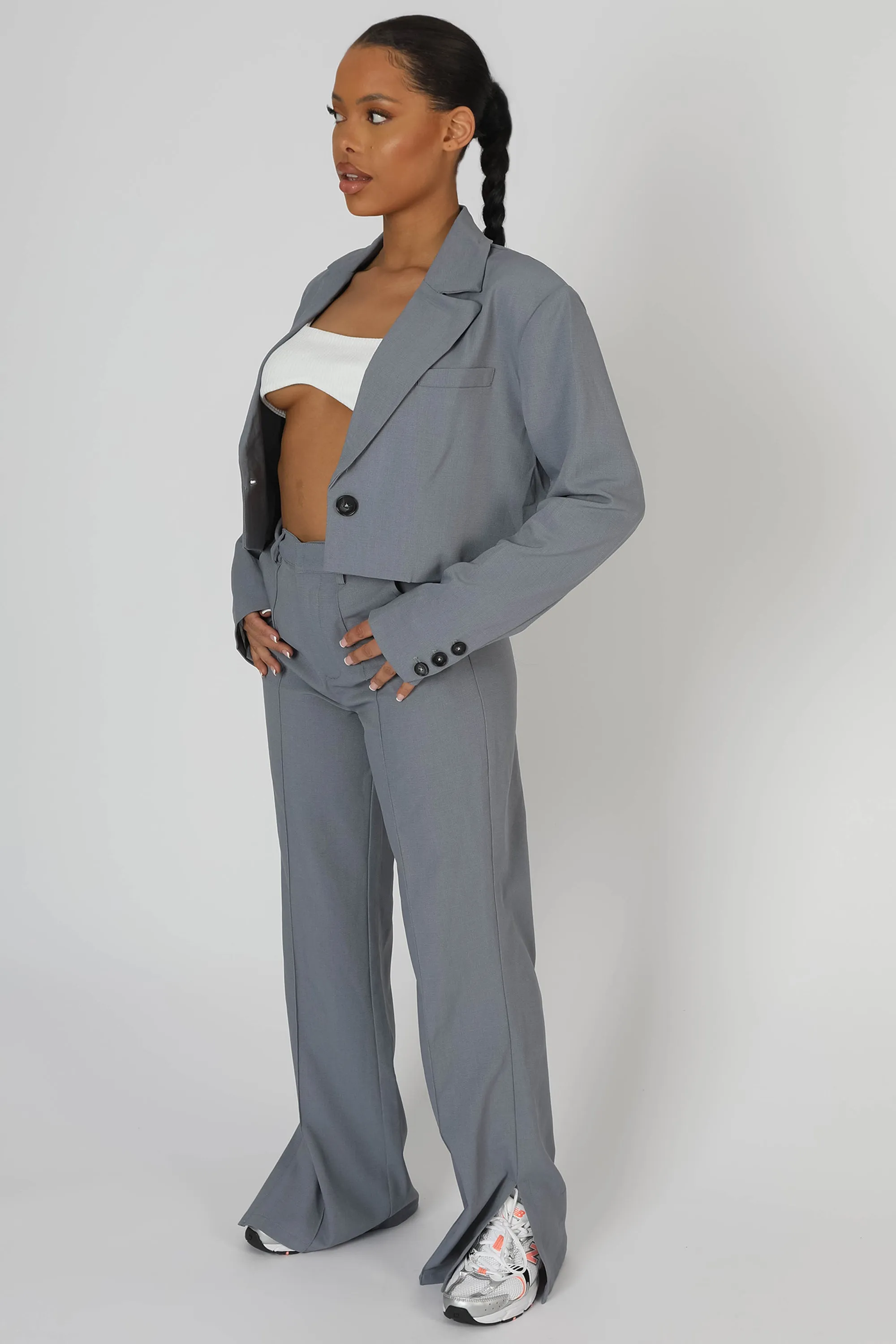 Oversized Boxy Cropped Blazer Grey sold by Public Desire product image thumbnail 3