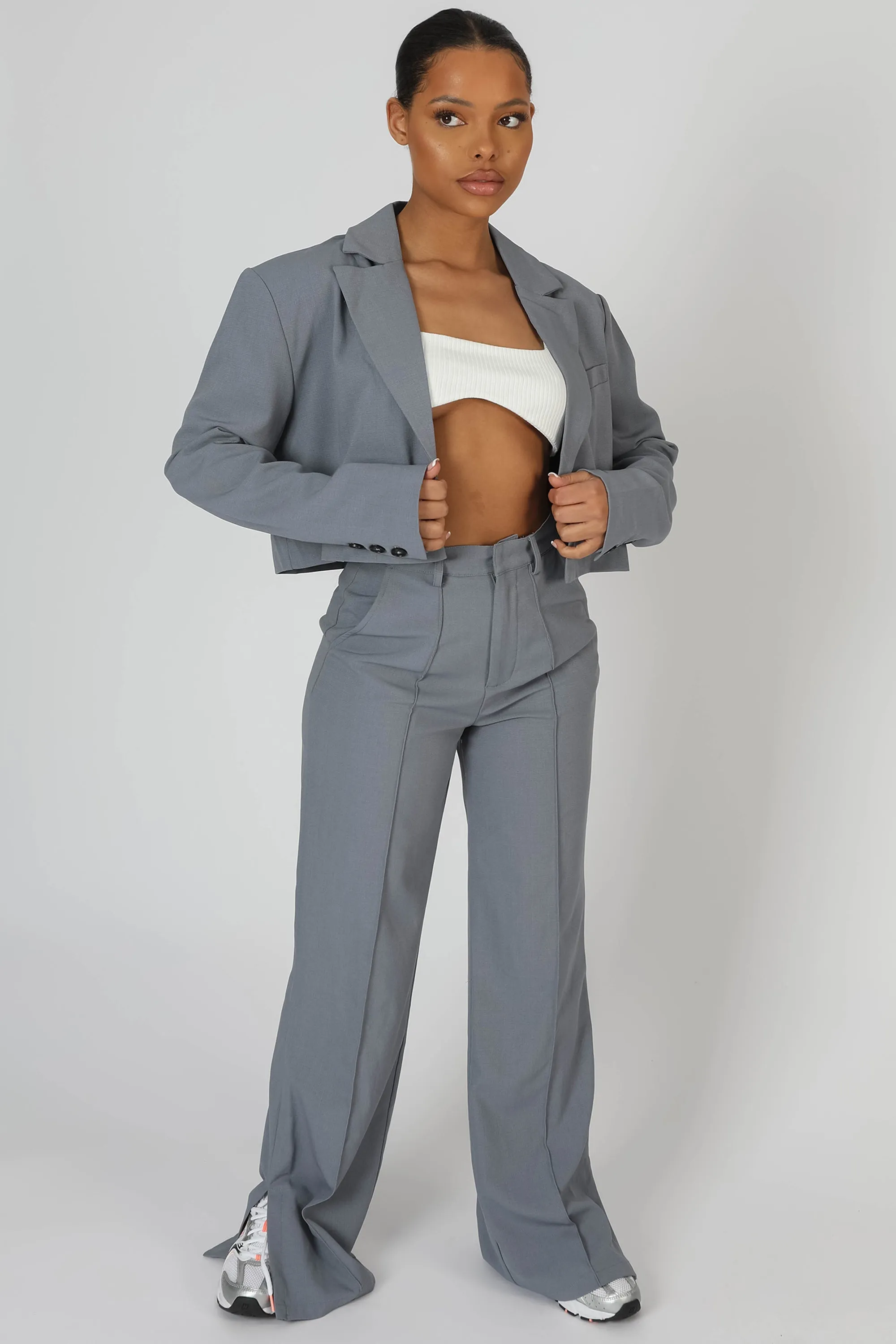 Oversized Boxy Cropped Blazer Grey sold by Public Desire product image thumbnail 2