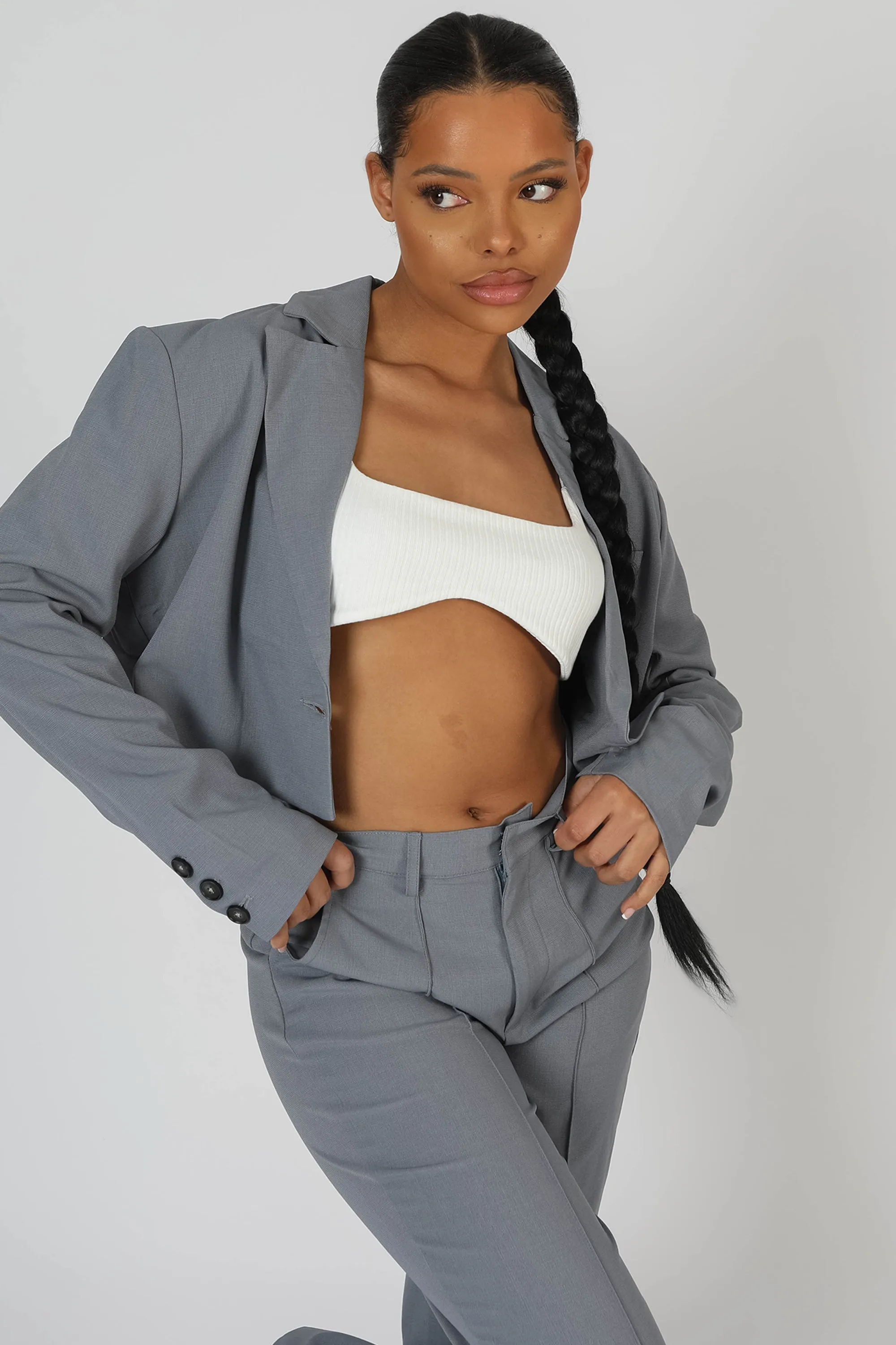 Oversized Boxy Cropped Blazer Grey sold by Public Desire