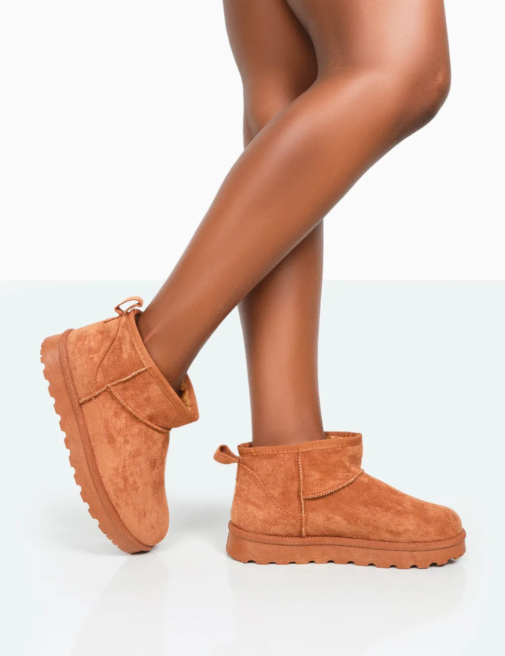 Flurry Chestnut Brown Faux Suede Ultra Mini Ankle Boots sold by Public Desire