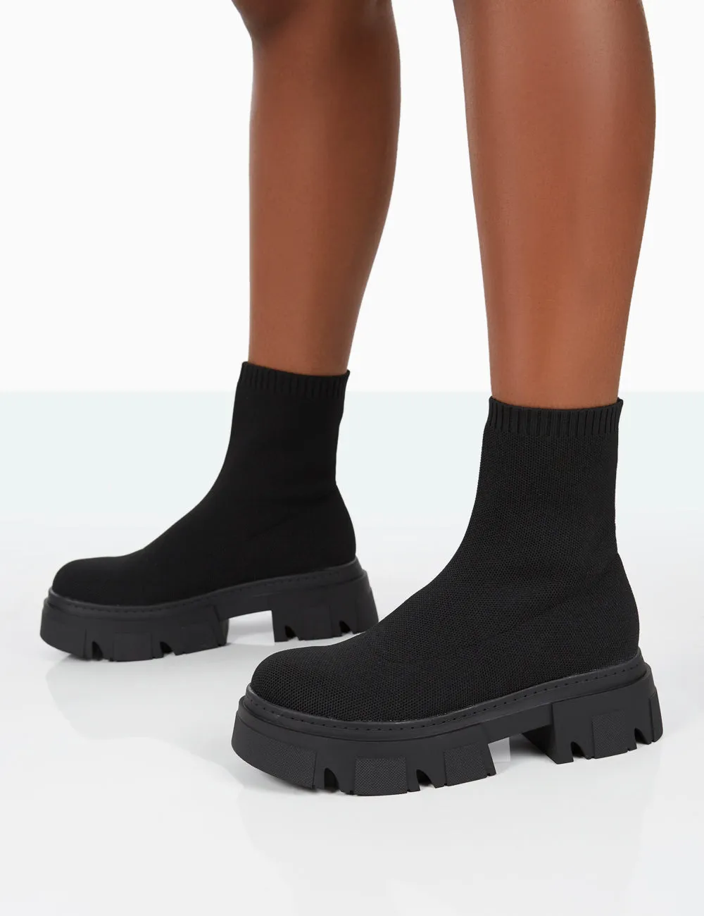 Nola Black Knit Platform Chunky Sole Ankle Boots sold by Public Desire product image thumbnail 4