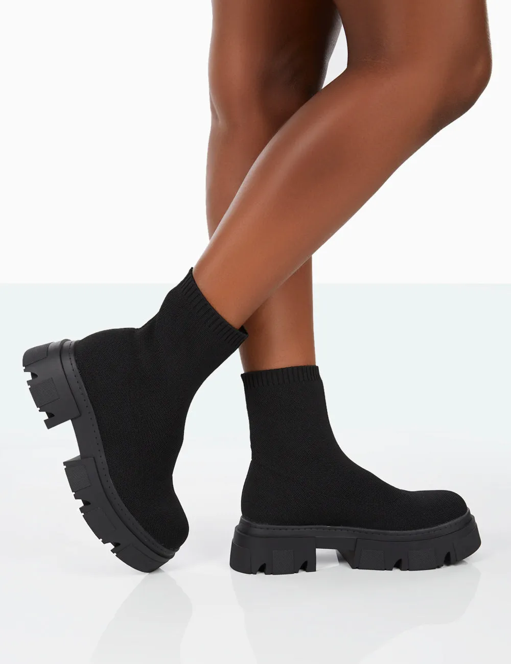 Nola Black Knit Platform Chunky Sole Ankle Boots sold by Public Desire product image thumbnail 2