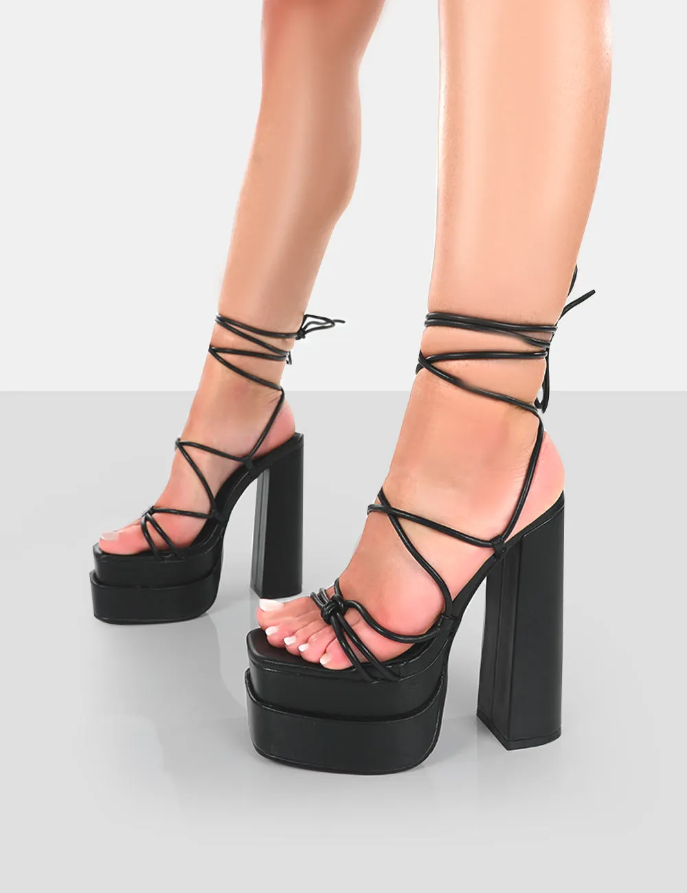 Glow Girl Black PU Lace Up Platform High Heels sold by Public Desire product image thumbnail 4