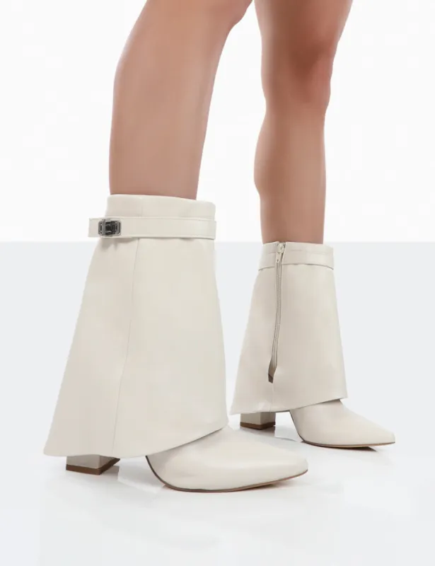 Fyre Ecru Pointed Toe Heeled Ankle Boots sold by Public Desire