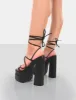 Glow Girl Black PU Lace Up Platform High Heels sold by Public Desire