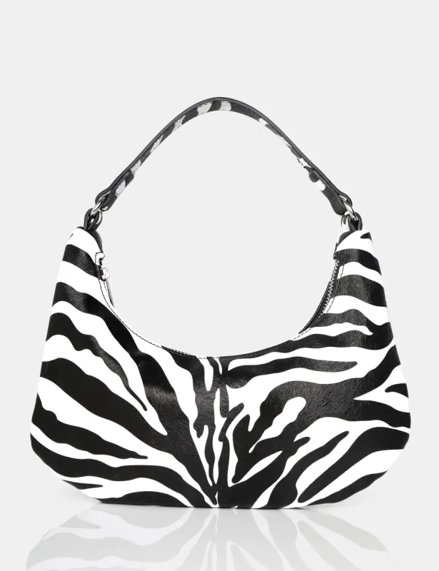 The Shiloh Zebra Monochrome PU Shoulder Bag sold by Public Desire