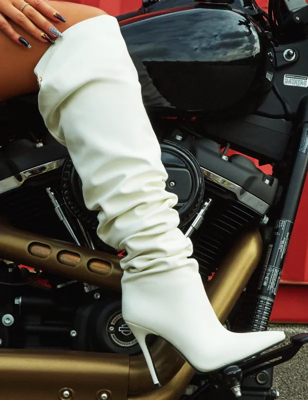 Impulse White PU Slouch Stiletto Heeled Over the Knee Boots sold by Public Desire