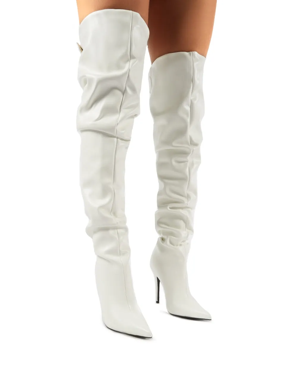 Impulse White PU Slouch Stiletto Heeled Over the Knee Boots sold by Public Desire product image thumbnail 5