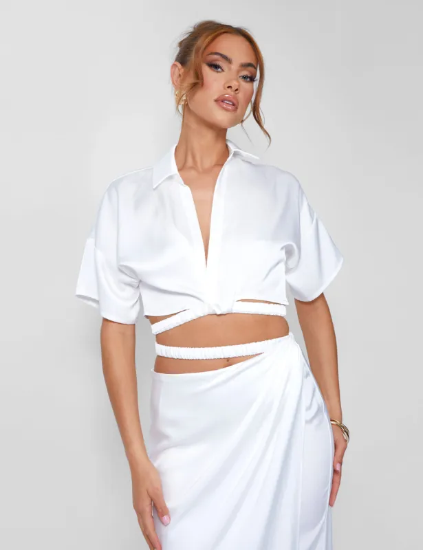 Strappy Cropped Satin Shirt Cream sold by Public Desire