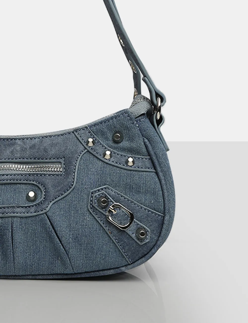 The Trackstar Denim Pu Studded Mirror Zip Detail Handbag sold by Public Desire product image thumbnail 4