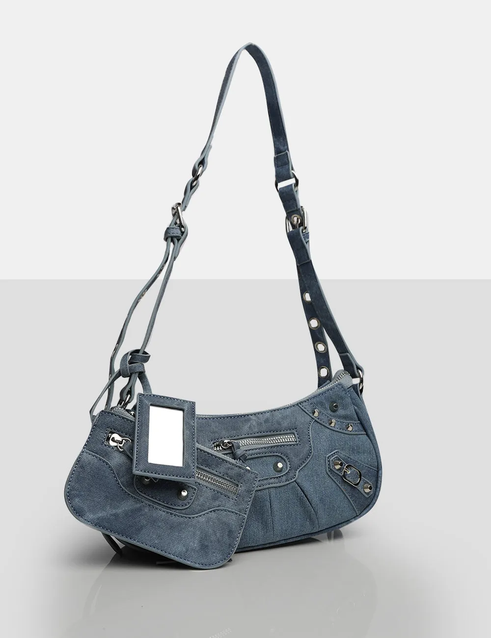The Trackstar Denim Pu Studded Mirror Zip Detail Handbag sold by Public Desire product image thumbnail 3