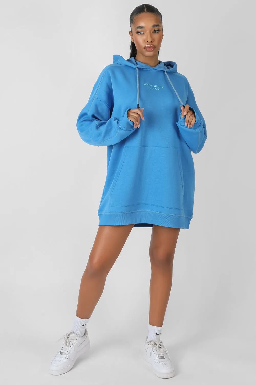 Contrast Stitch Slogan Hoodie Sweat Dress Blue sold by Public Desire