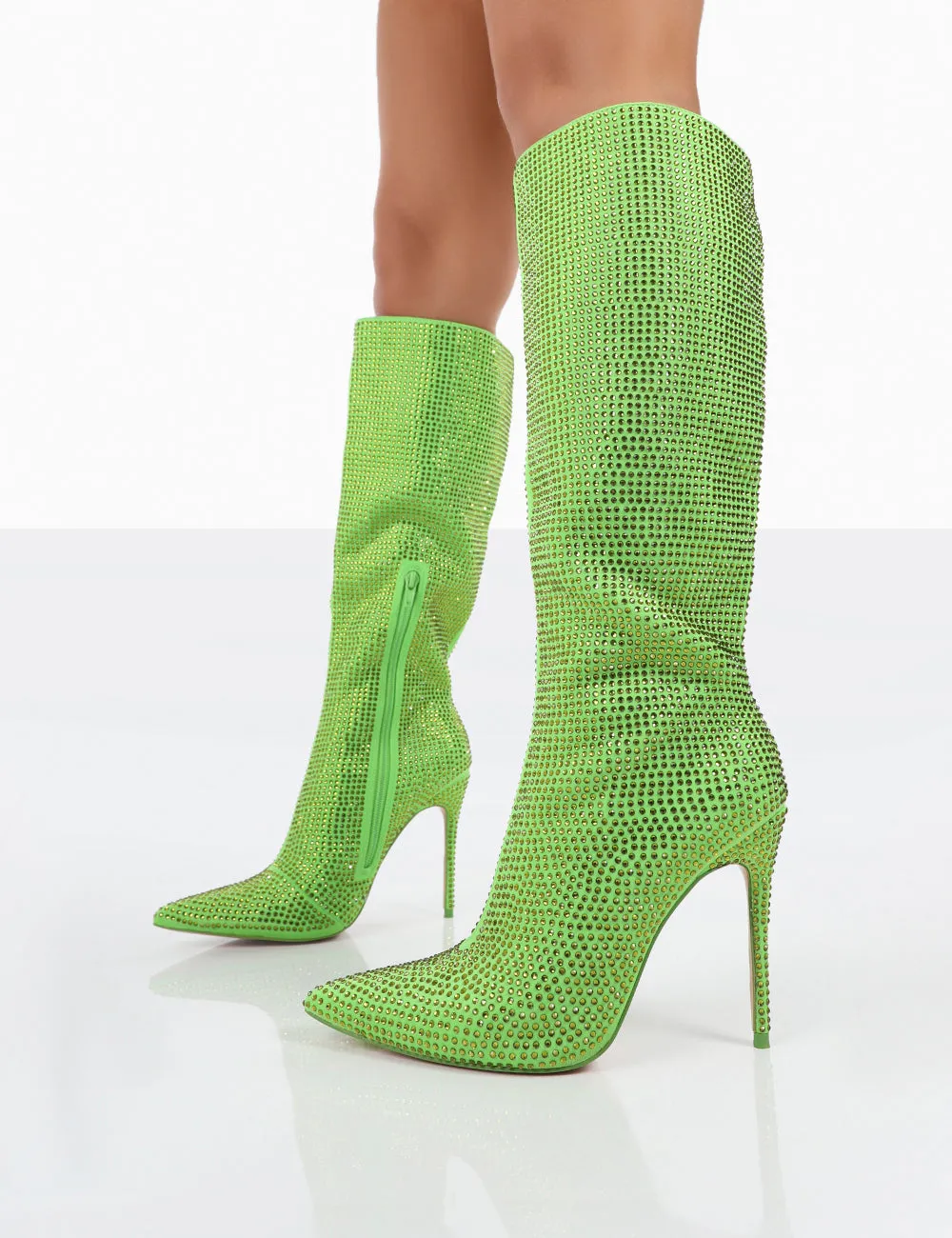 Lexi Green Diamantes Pointed Toe Stiletto Knee High Boots sold by Public Desire product image thumbnail 5