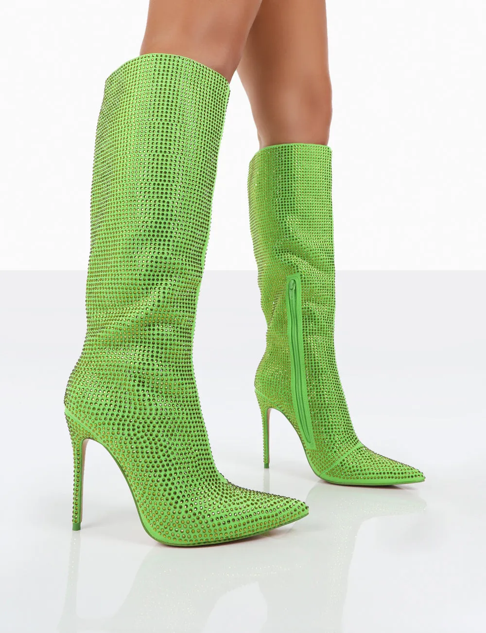 Lexi Green Diamantes Pointed Toe Stiletto Knee High Boots sold by Public Desire product image thumbnail 2