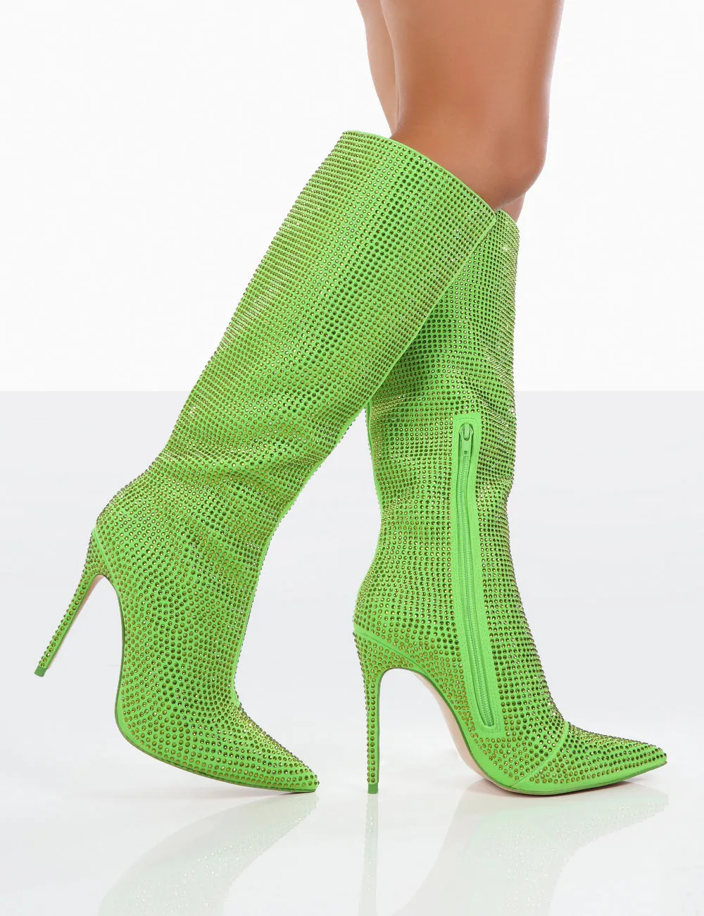 Lexi Green Diamantes Pointed Toe Stiletto Knee High Boots sold by Public Desire product image thumbnail 4