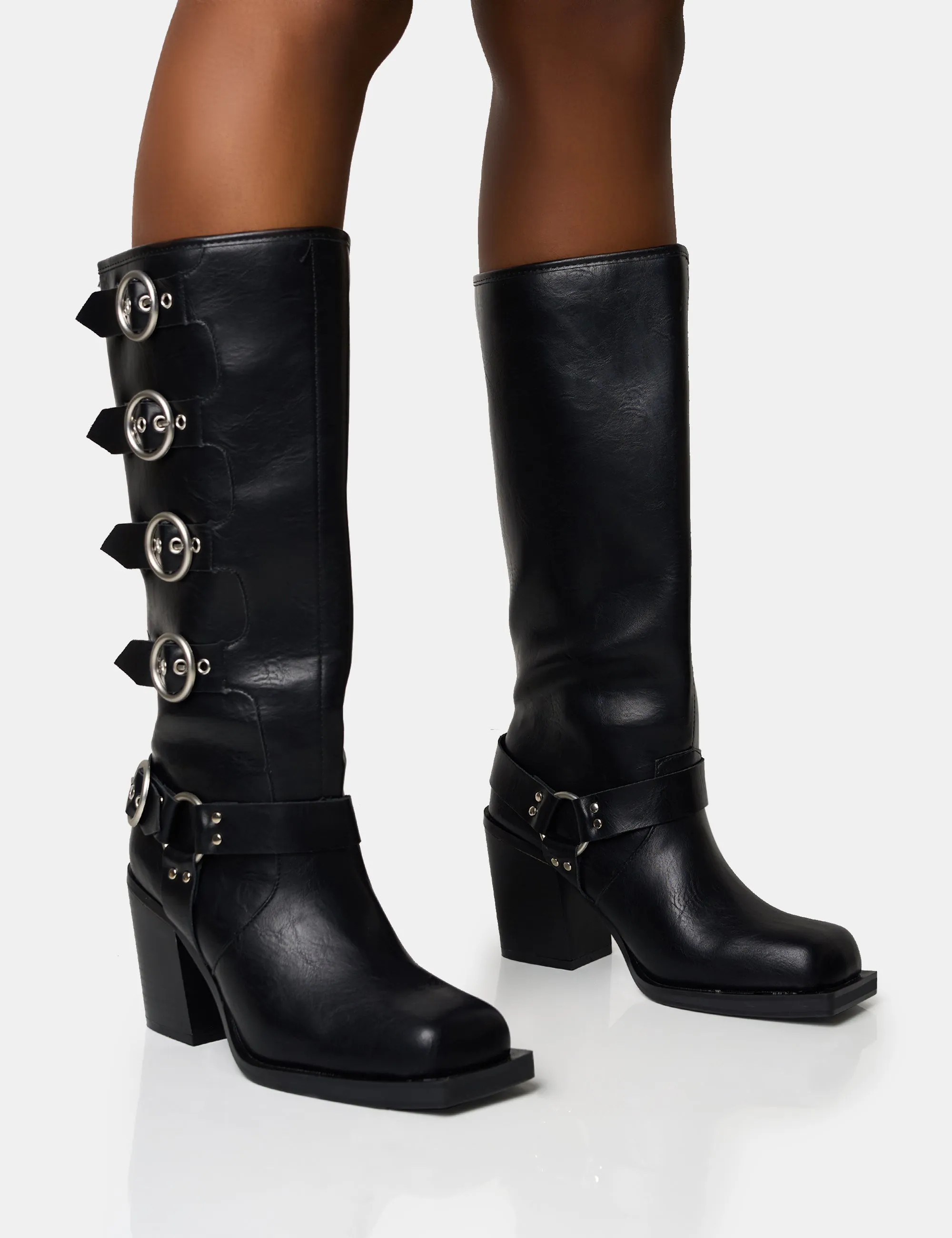 Fetish Black Pu Buckle Detail Knee High Boots sold by Public Desire product image thumbnail 2
