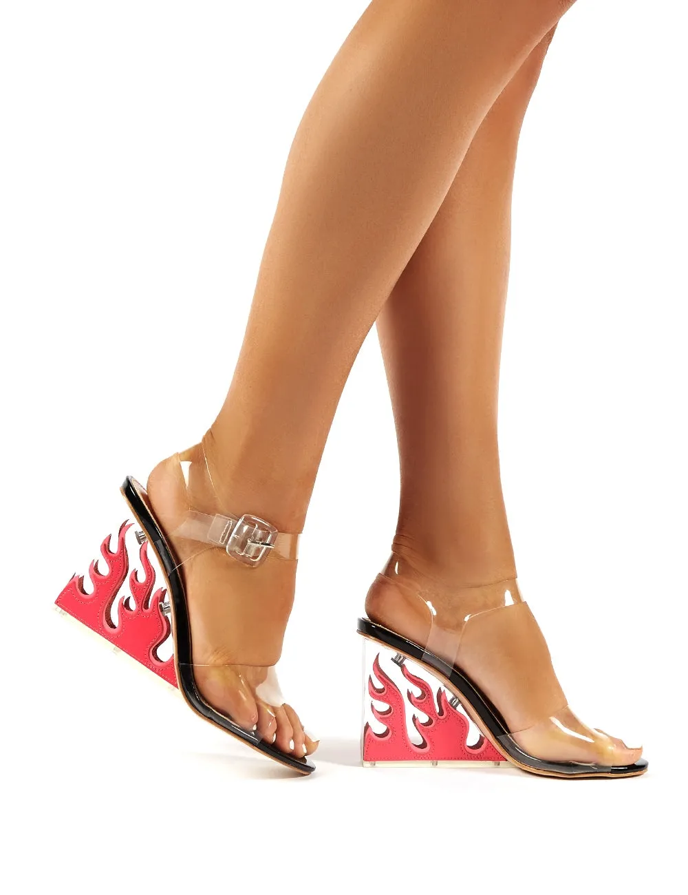 Hot AF Black and Pink Flame Detail Clear Perspex Heeled Wedges sold by Public Desire product image thumbnail 3