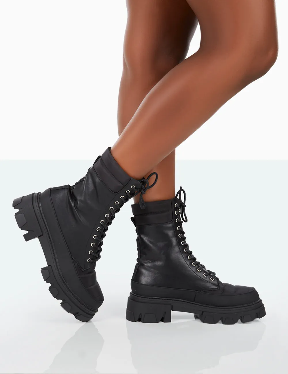 Refresh Black Pu Nylon Lace Up Platform Chunky Sole Ankle Boots sold by Public Desire product image thumbnail 2