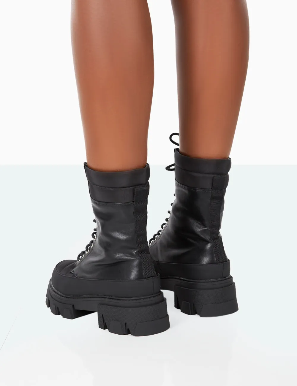 Refresh Black Pu Nylon Lace Up Platform Chunky Sole Ankle Boots sold by Public Desire product image thumbnail 3