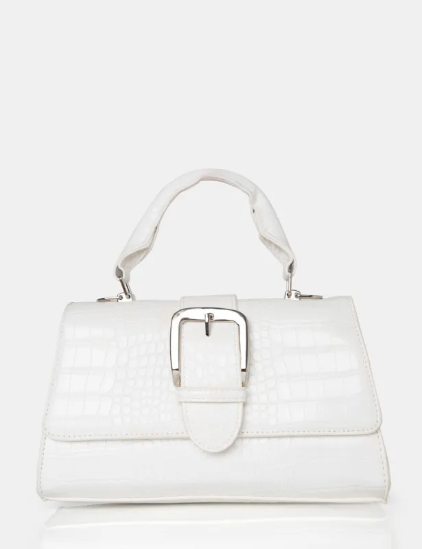 The Lisbon White Croc Buckle Cross Body Bag sold by Public Desire