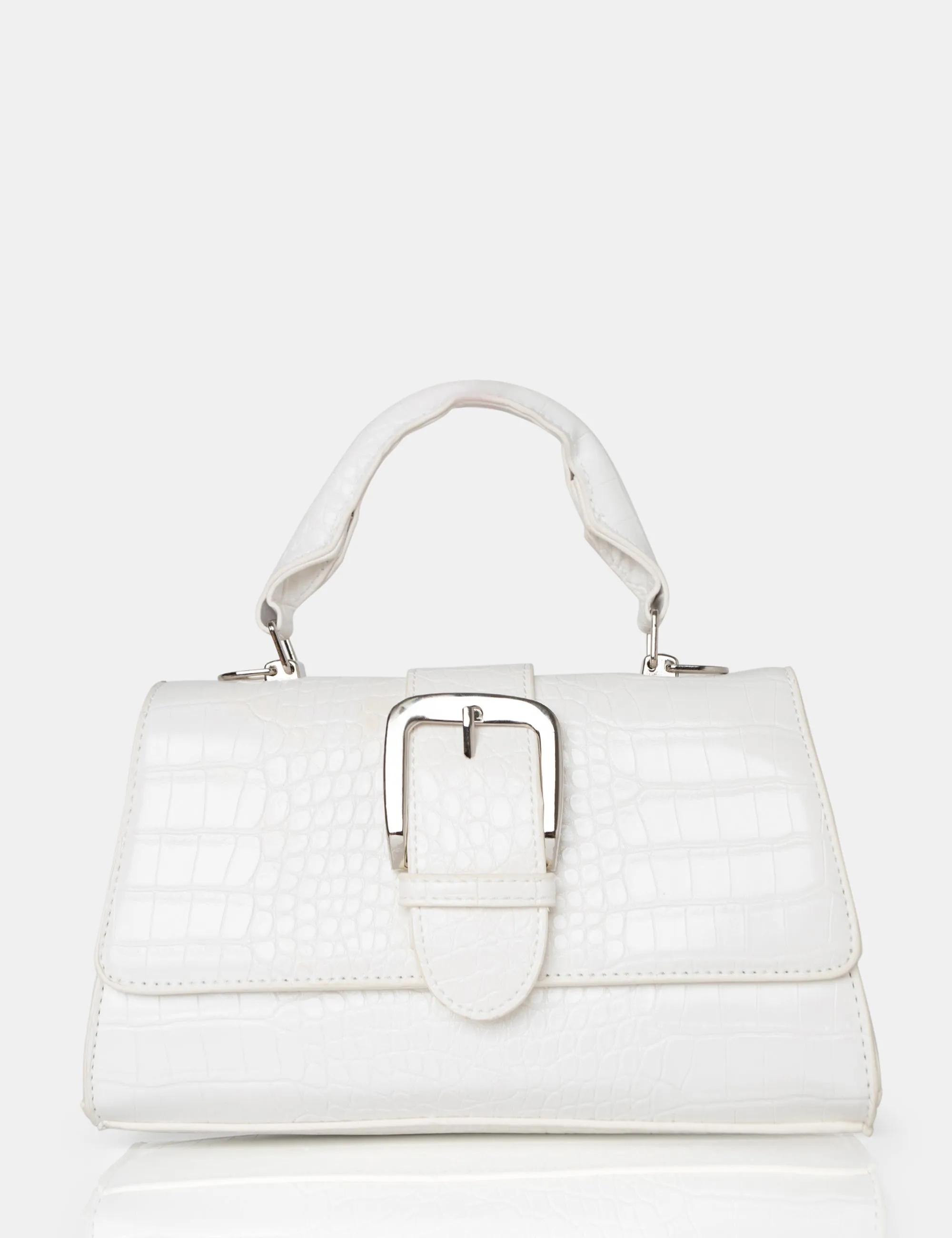 The Lisbon White Croc Buckle Cross Body Bag sold by Public Desire