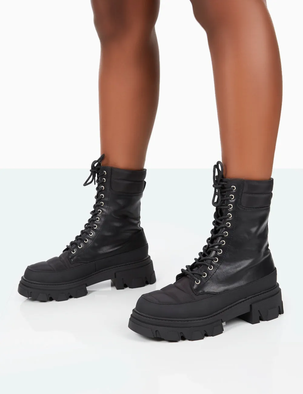 Refresh Black Pu Nylon Lace Up Platform Chunky Sole Ankle Boots sold by Public Desire product image thumbnail 4