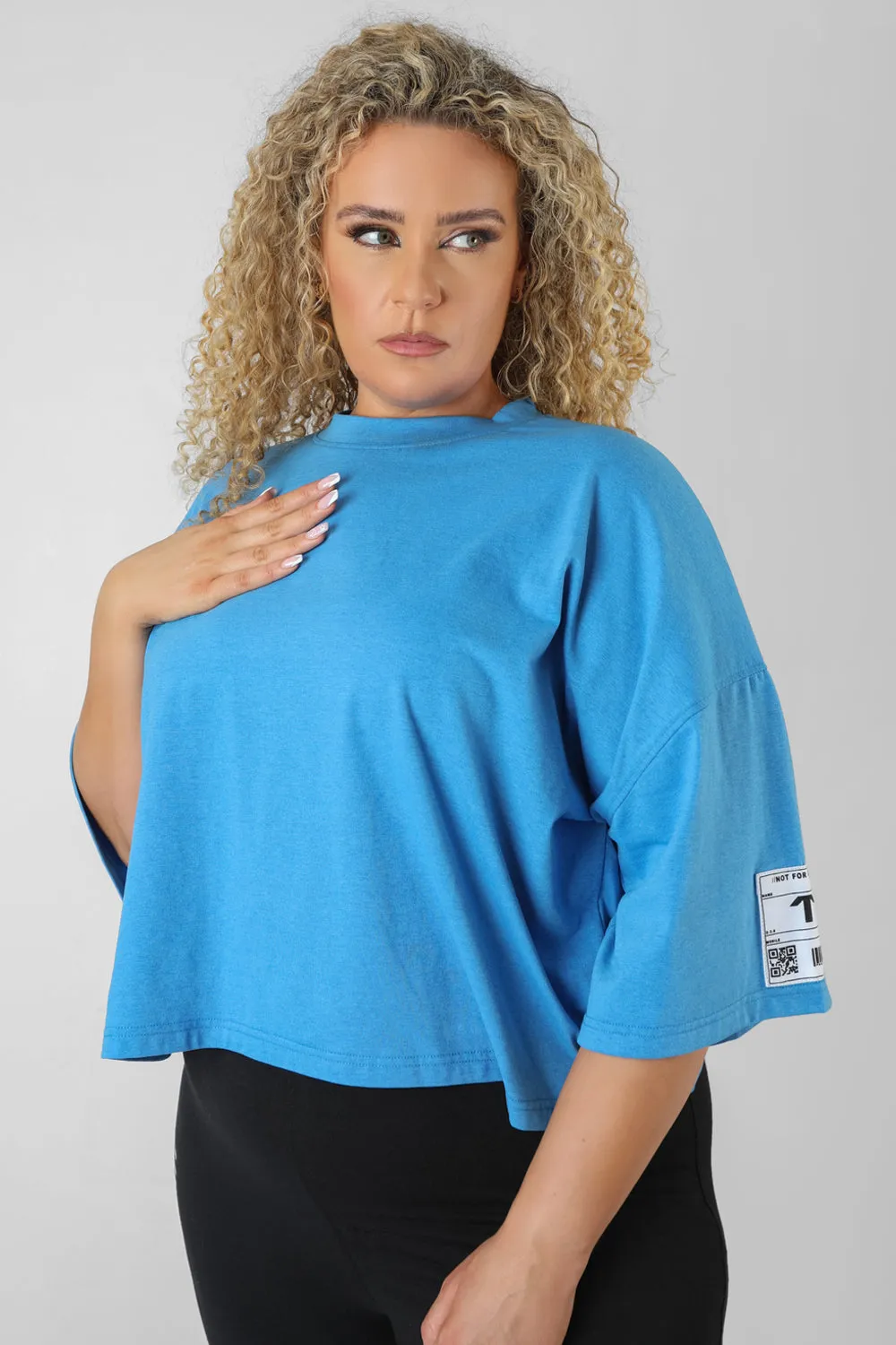 Curve Oversized Boxy Cropped Patch T-Shirt Blue sold by Public Desire product image thumbnail 4
