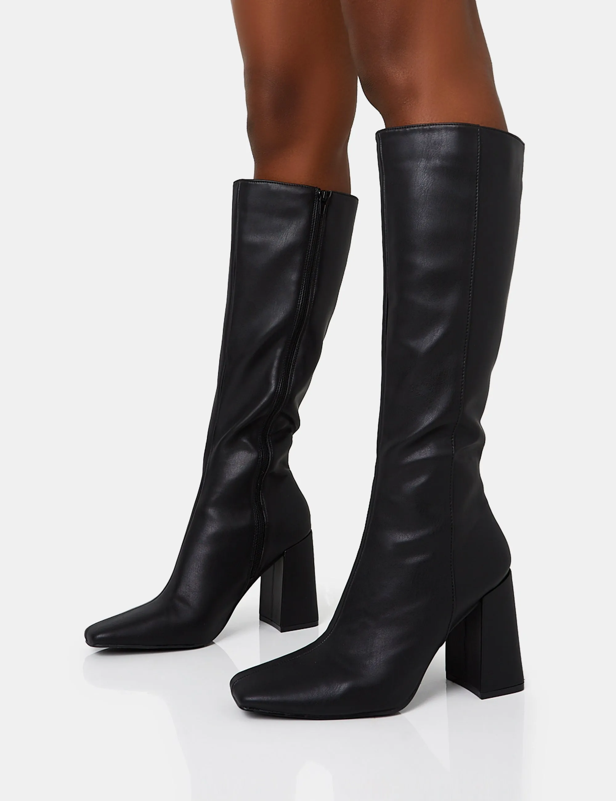 Apology Black Pu Knee High Block Heel Boots sold by Public Desire product image thumbnail 3