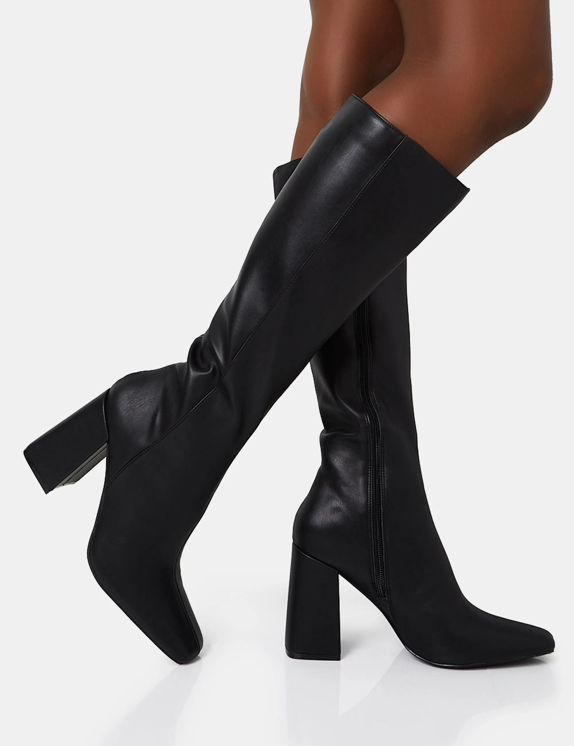 Apology Black Pu Knee High Block Heel Boots sold by Public Desire product image thumbnail 2