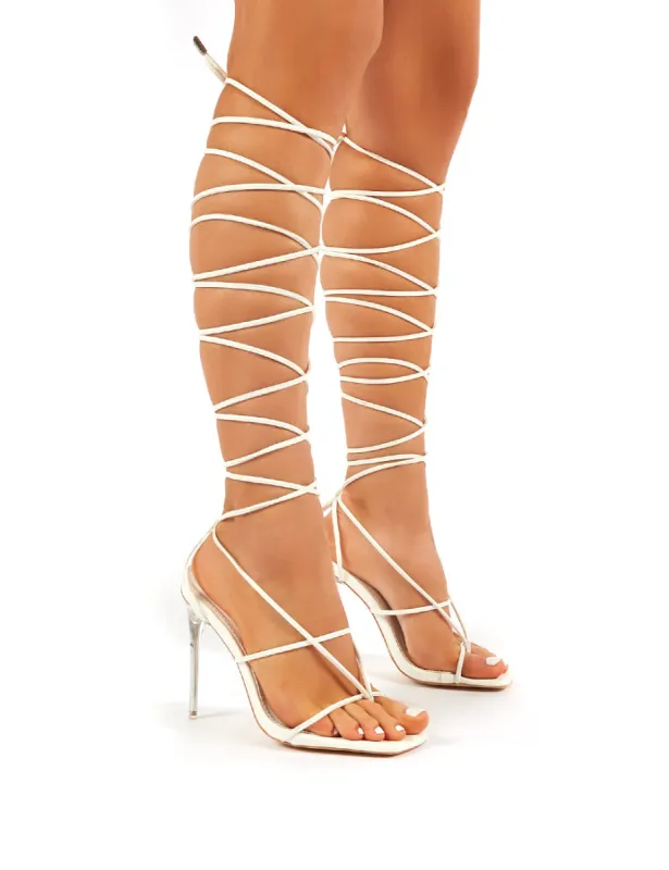 Antics White Extreme Lace Up Strappy Clear Perspex Stiletto Heels sold by Public Desire