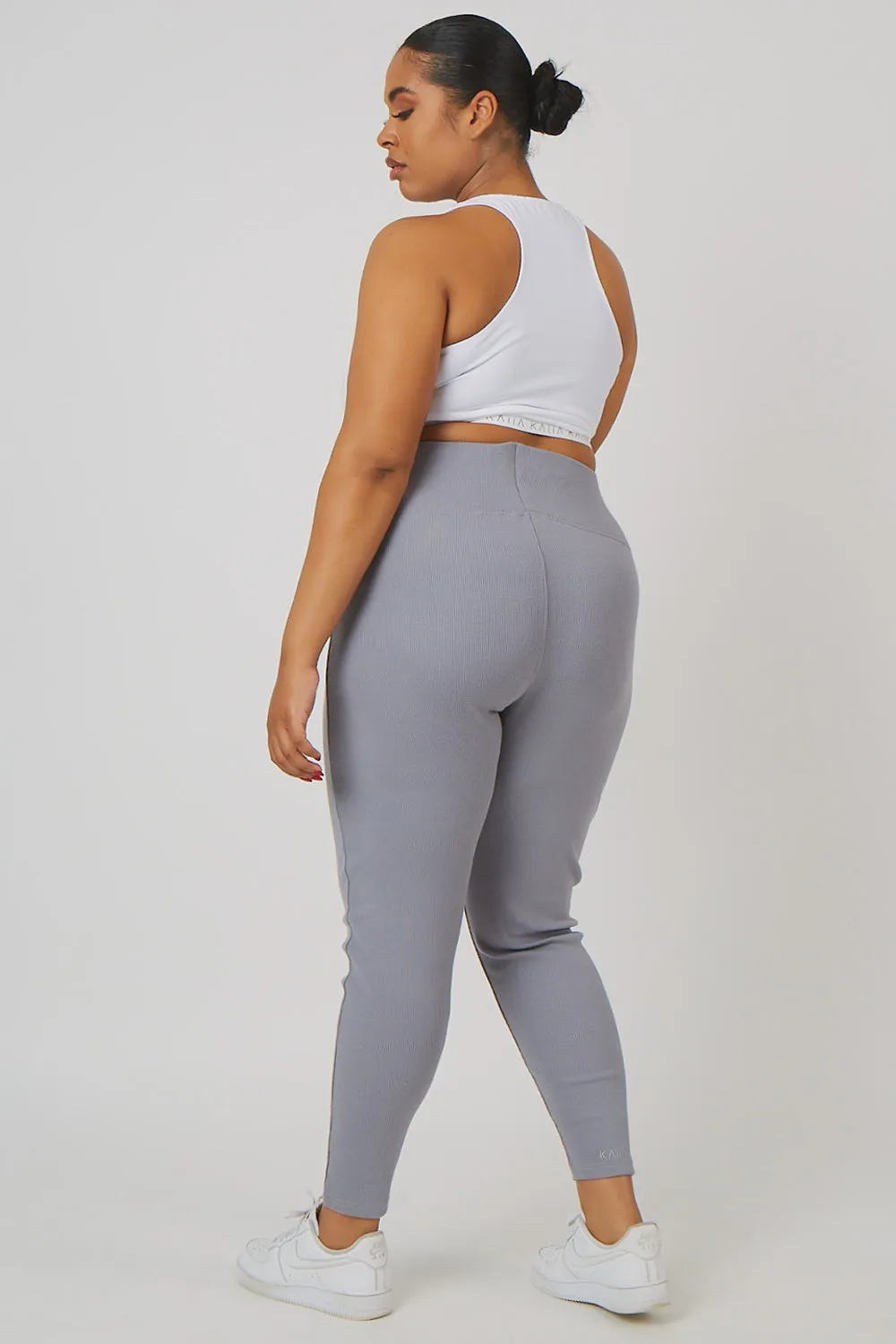 Curve Thick Waistband Ribbed Leggings Grey sold by Public Desire product image thumbnail 4