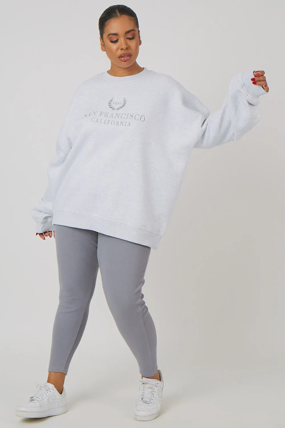 Curve Thick Waistband Ribbed Leggings Grey sold by Public Desire