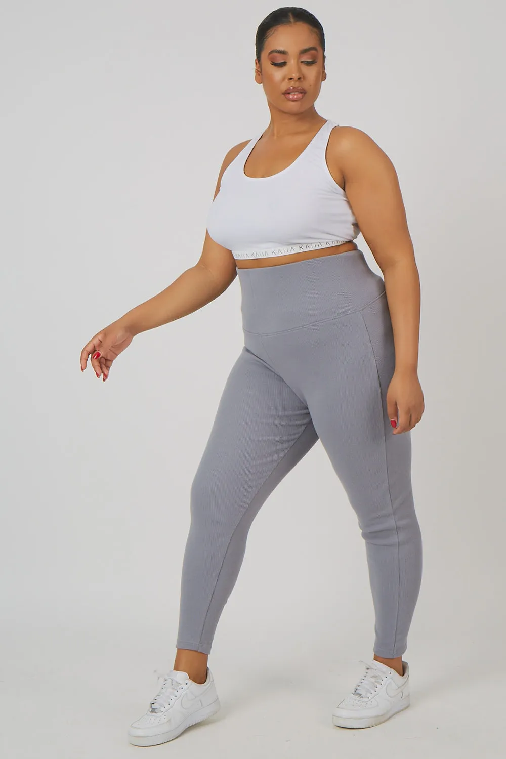 Curve Thick Waistband Ribbed Leggings Grey sold by Public Desire product image thumbnail 2