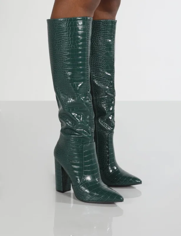 Scarlet Green Croc Knee High Boots sold by Public Desire