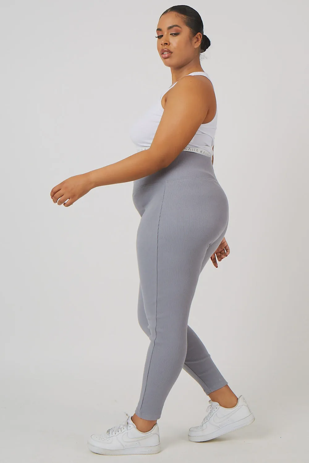 Curve Thick Waistband Ribbed Leggings Grey sold by Public Desire product image thumbnail 3