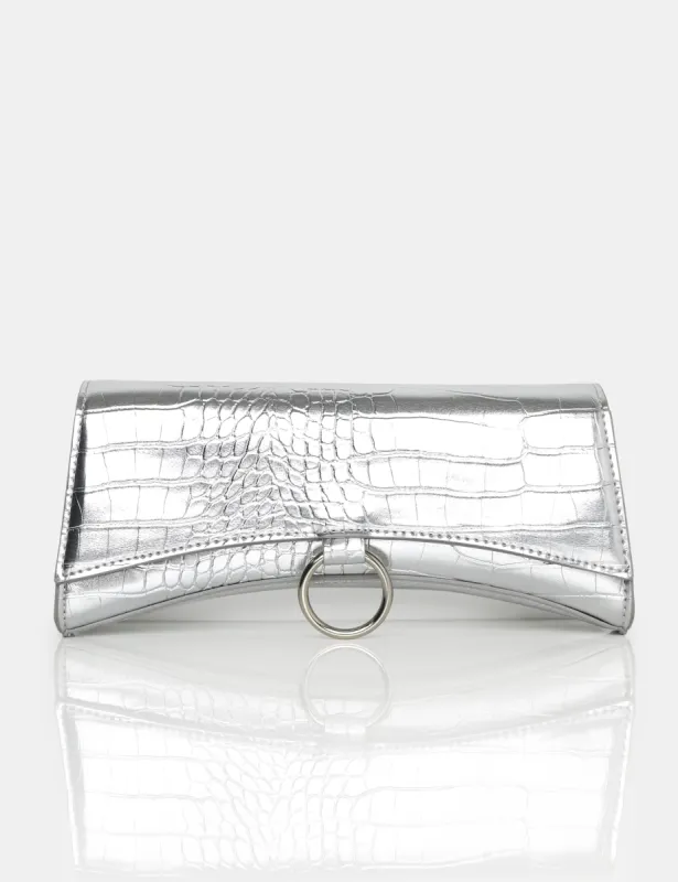 The Kemi Silver Arched Crossbody Mini Handbag made by Public Desire
