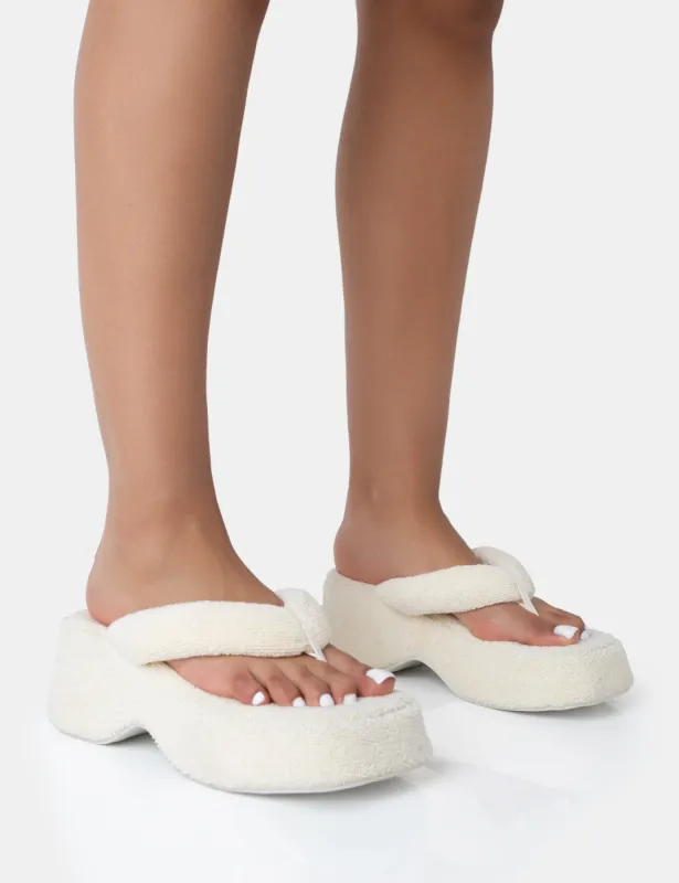 Havana Ecru Towelling Flip Flop Chunky Platform Sandals sold by Public Desire