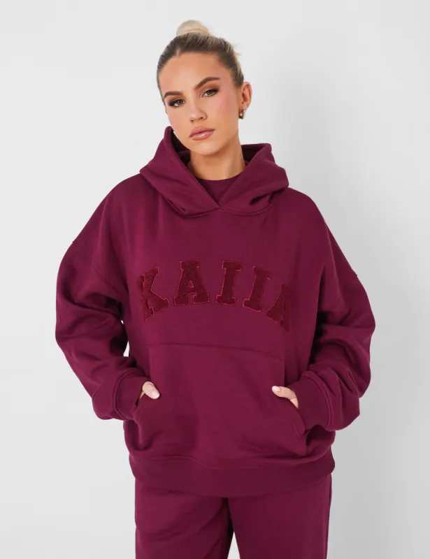 Kaiia Slogan Oversized Hoodie Deep Burgundy made by Public Desire