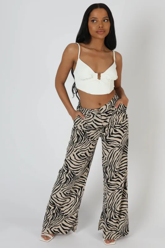 Zebra Print Tailored Trousers Stone sold by Public Desire