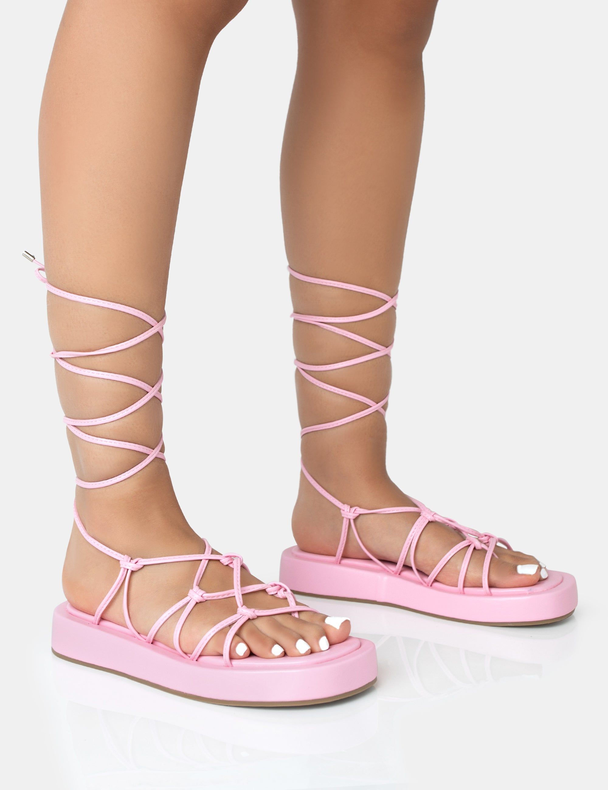 Babygirl Baby Pink Flatform Lace Up Sandals sold by Public Desire
