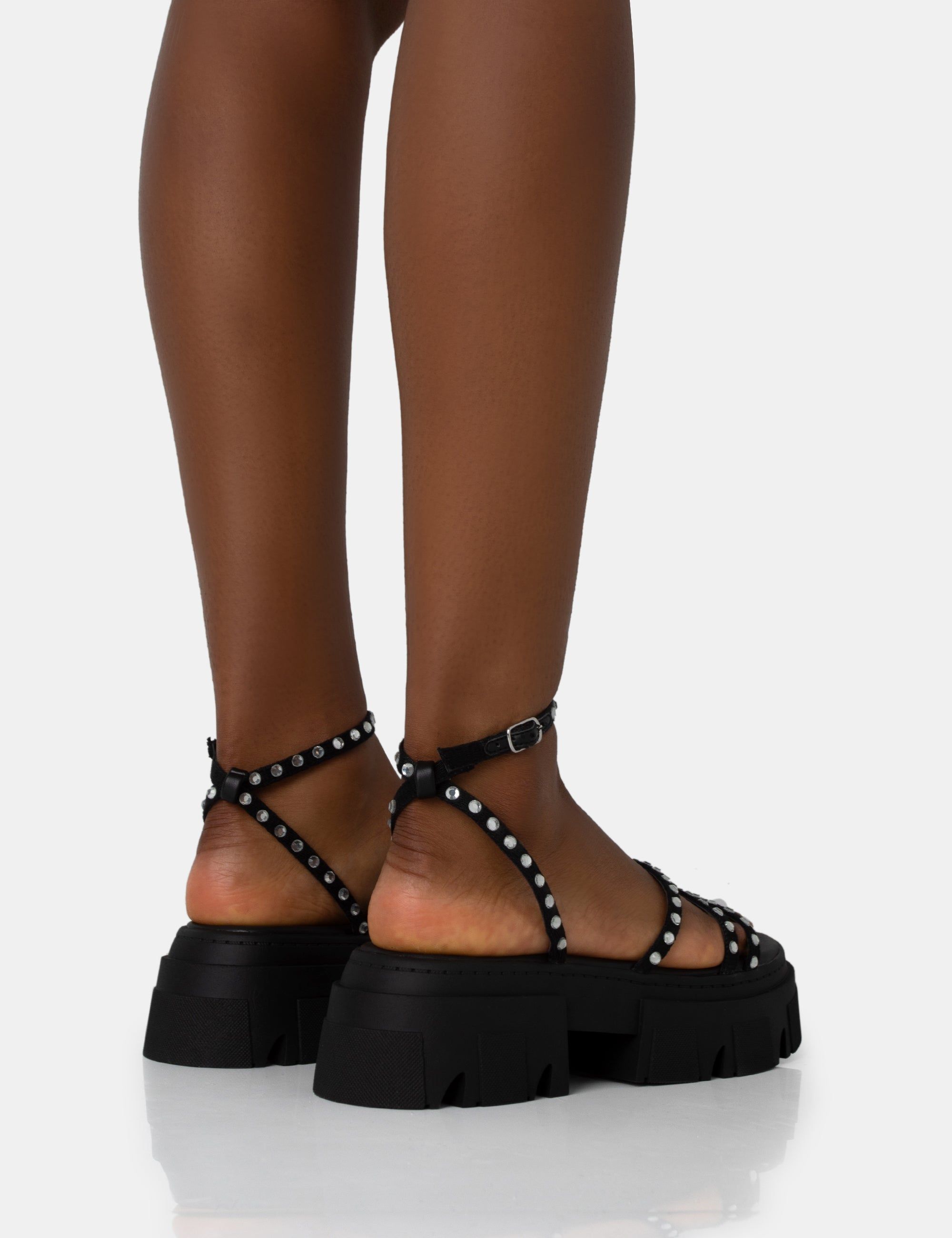 Orbit Black Diamante Strappy Chunky Platform Sole Sandals sold by Public Desire product image thumbnail 4