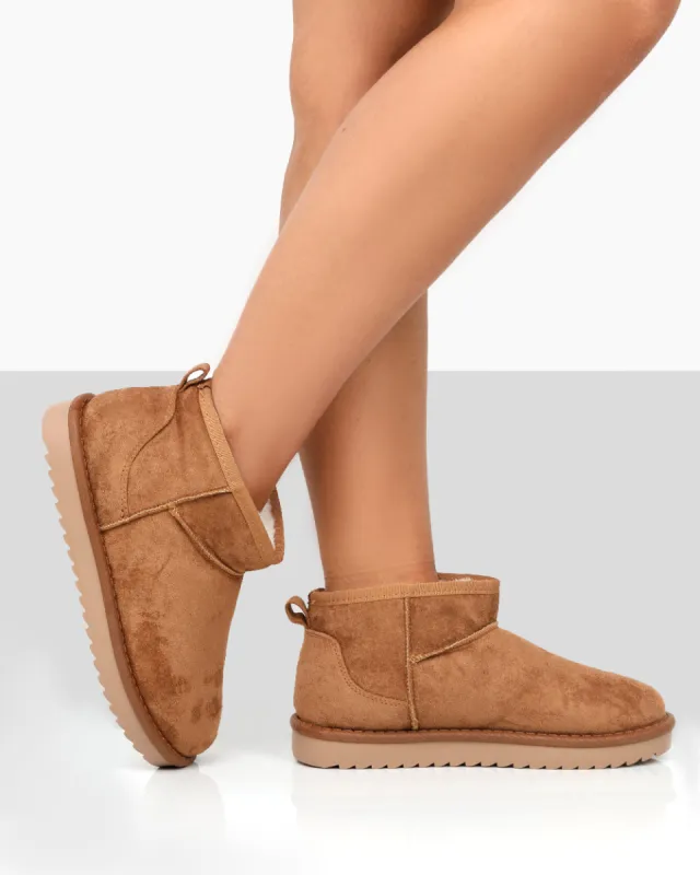 Frosty Tan Faux Suede Ultra Mini Boots sold by Public Desire