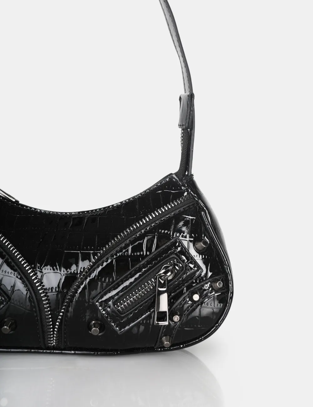 The Candice Zip Detailed Black Croc Shoulder Bag sold by Public Desire product image thumbnail 3